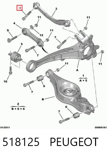 Болт кріплення заднього верхнього важеля, зовнішній 518125 Peugeot/Citroen