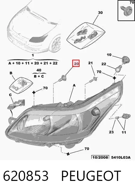 Фара ліва 620853 Peugeot/Citroen