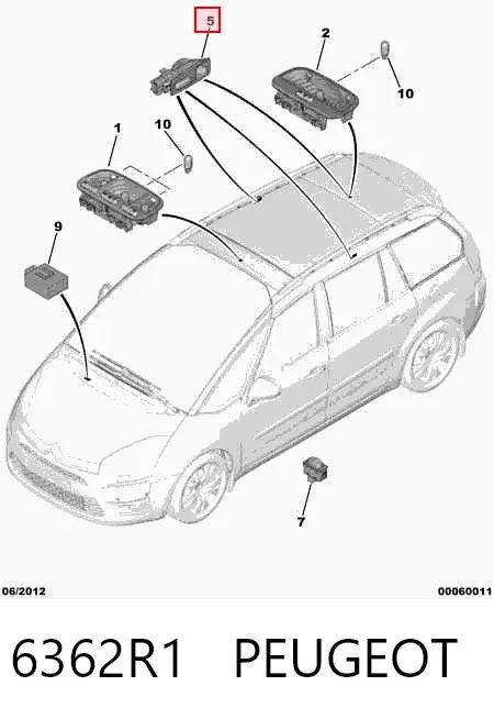 Плафон освітлення салона/кабіни, задній 6362R1 Peugeot/Citroen
