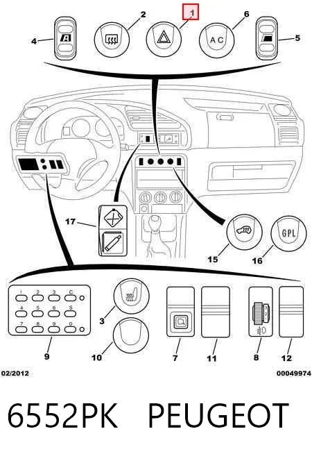 Кнопка аварійки 6552PK Peugeot/Citroen