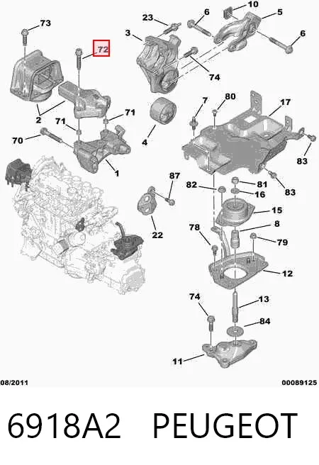 Болт кронштейна подушки двигуна 6918A2 Peugeot/Citroen
