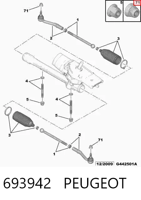 Гайка стопорная кермової рейки 693942 Peugeot/Citroen