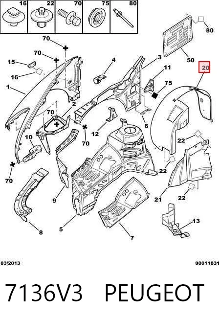 Підкрилок передній лівий 7136V3 Peugeot/Citroen