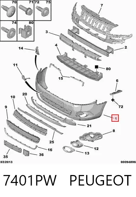 Передній бампер 7401PW Peugeot/Citroen