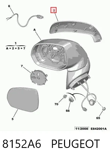 Накладка дзеркала заднього виду, ліва 8152A6 Peugeot/Citroen