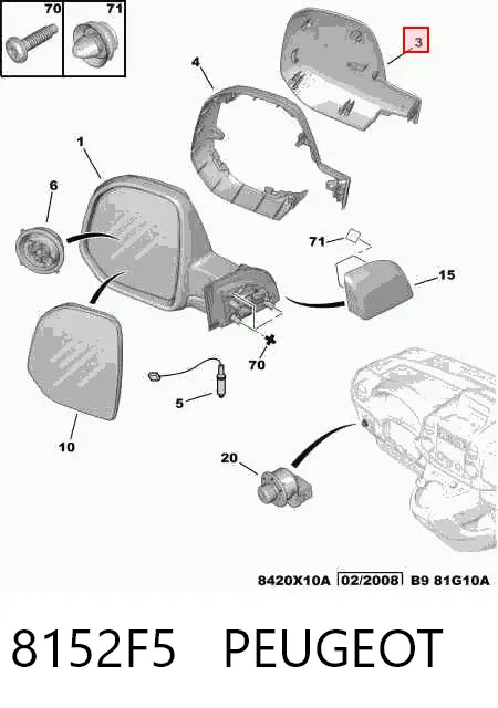 Накладка дзеркала заднього виду, права 8152F5 Peugeot/Citroen