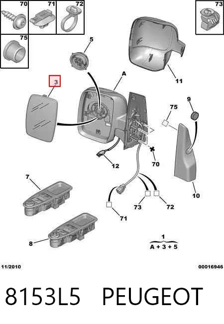 Дзеркало праве 8153L5 Peugeot/Citroen