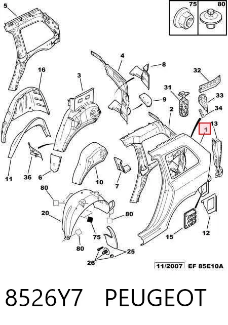 Крило заднє праве 8526Y7 Peugeot/Citroen