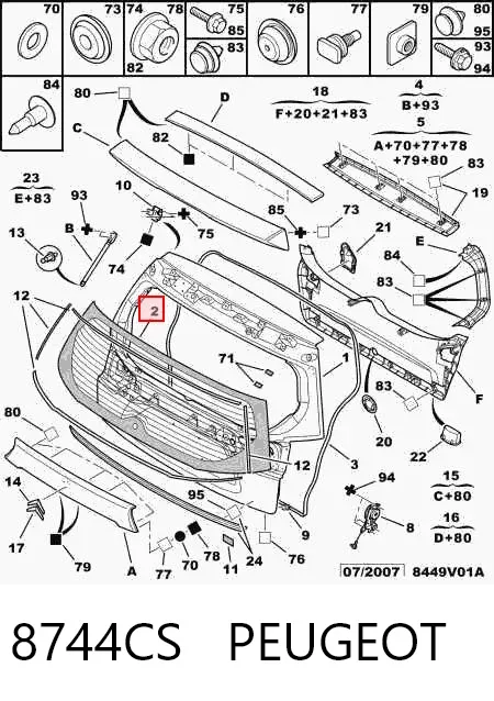 Скло заднє, 3/5-й двері (ляди) 8744CS Peugeot/Citroen