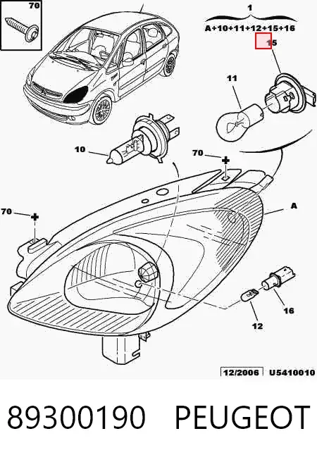 Фара ліва 89300190 Peugeot/Citroen