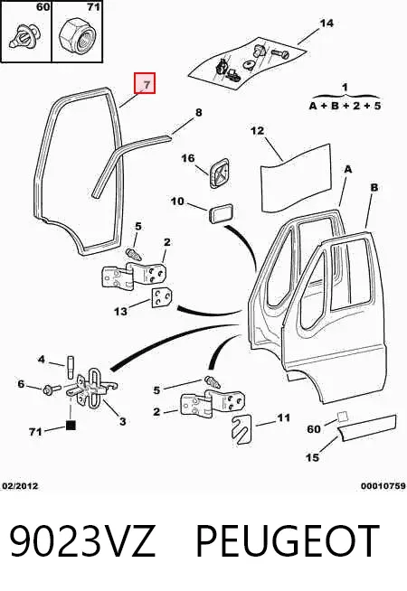 Ущільнювач двері передньої (на кузові) 9023VZ Peugeot/Citroen