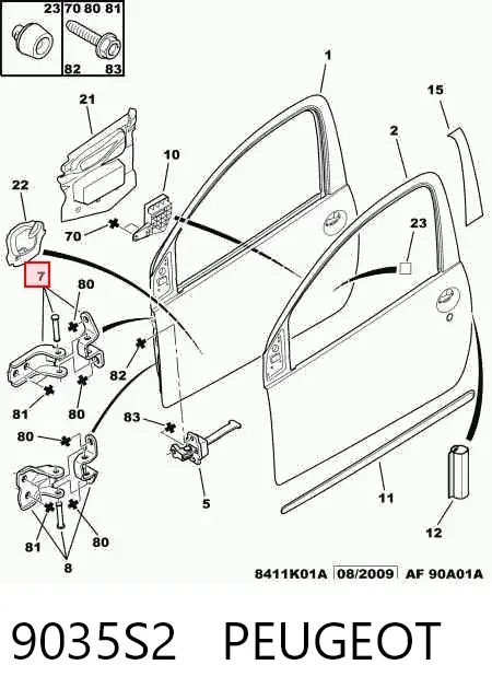 Петля передніх дверей, правої 9035S2 Peugeot/Citroen
