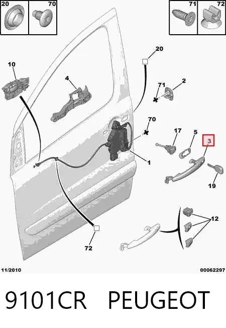 Ручка передньої двері зовнішня права 9101CR Peugeot/Citroen