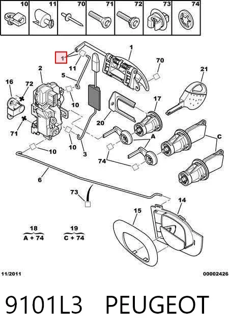 Ручка передньої двері зовнішня ліва 9101L3 Peugeot/Citroen