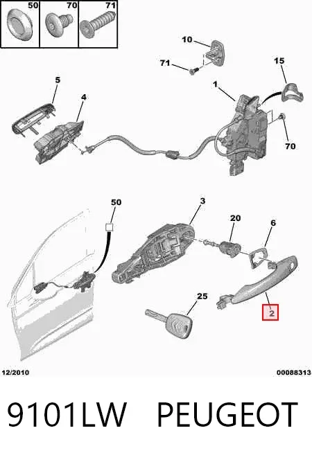 Ручка передньої двері зовнішня права 9101LW Peugeot/Citroen