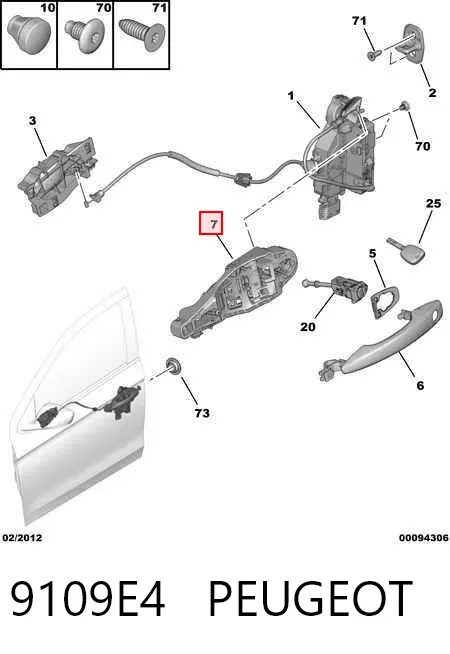 Тримач зовнішньої ручки дверей, передньої лівої 9109E4 Peugeot/Citroen
