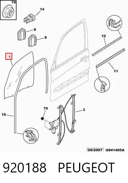 Скло передніх дверей, лівою 920188 Peugeot/Citroen