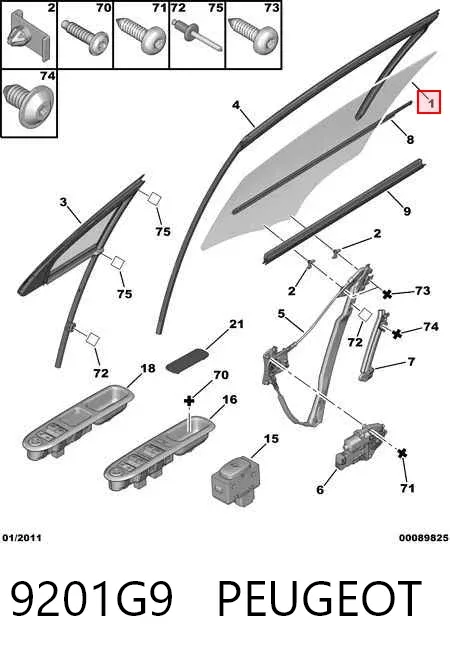 Скло передніх дверей, лівою 9201G9 Peugeot/Citroen