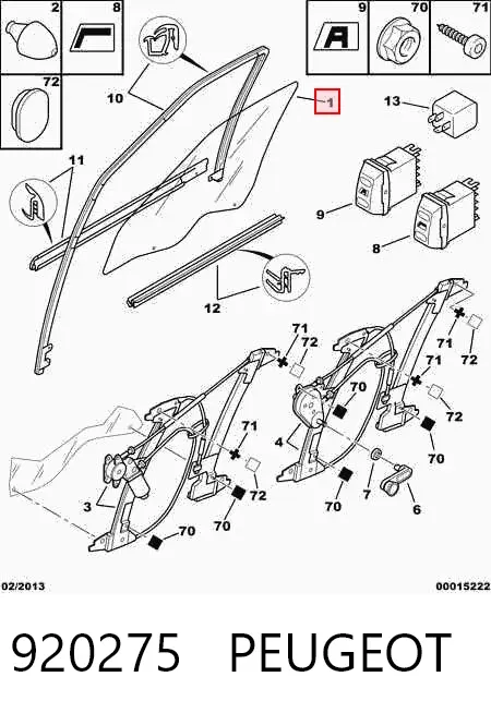 Скло передніх дверей, правою 920275 Peugeot/Citroen