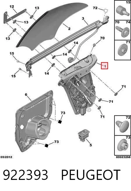 Механізм склопідіймача двері задньої, лівої 922393 Peugeot/Citroen