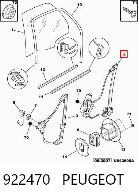 Механізм склопідіймача двері задньої, лівої 922470 Peugeot/Citroen