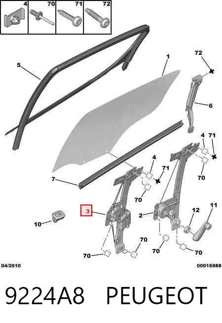 Механізм склопідіймача двері задньої, правої 9224A8 Peugeot/Citroen
