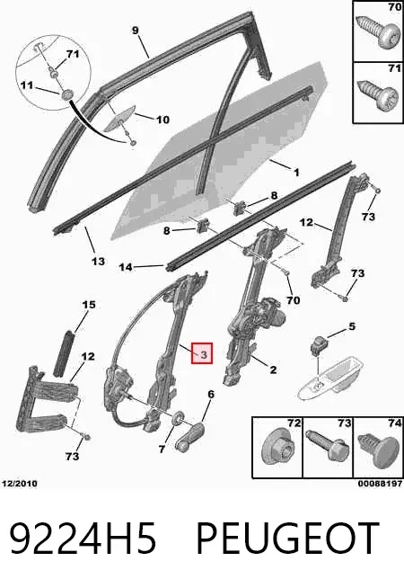 Механізм склопідіймача двері задньої, правої 9224H5 Peugeot/Citroen