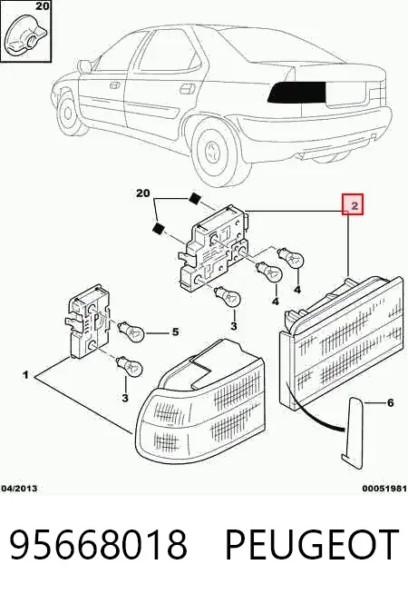 Ліхтар задній правий, внутрішній 95668018 Peugeot/Citroen