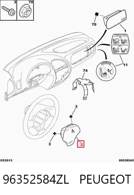 Подушка безпеки, водійська, AIRBAG 96352584ZL Peugeot/Citroen