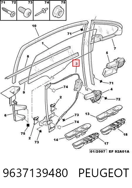 Склопідйомник передньої лівої двері 9637139480 Peugeot/Citroen