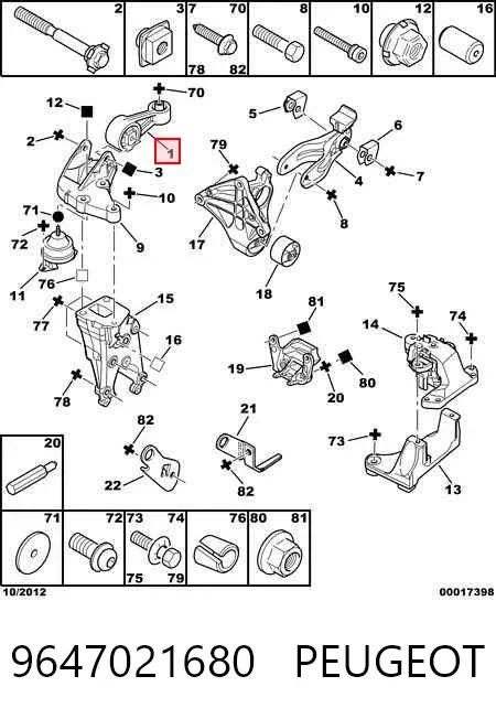 Подушка (опора) двигуна, права верхня 9647021680 Peugeot/Citroen