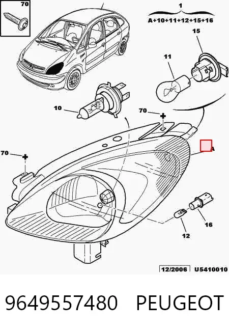 Фара ліва 9649557480 Peugeot/Citroen