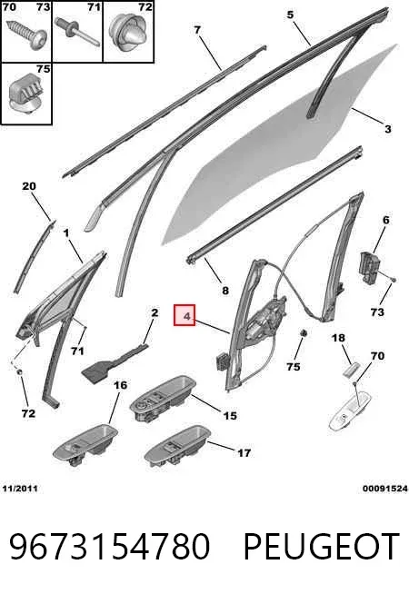 Склопідйомник передньої лівої двері 9673154780 Peugeot/Citroen