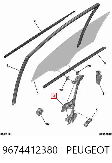 Механізм склопідіймача двері передньої, правої 9674412380 Peugeot/Citroen