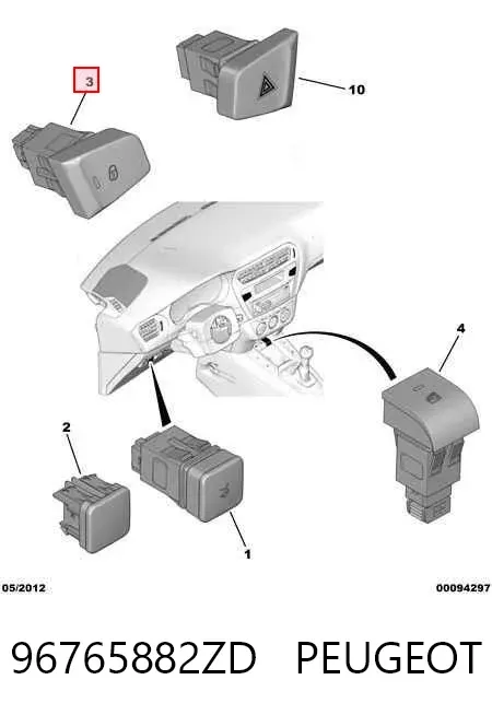 Кнопка блокування дверей 96765882ZD Peugeot/Citroen