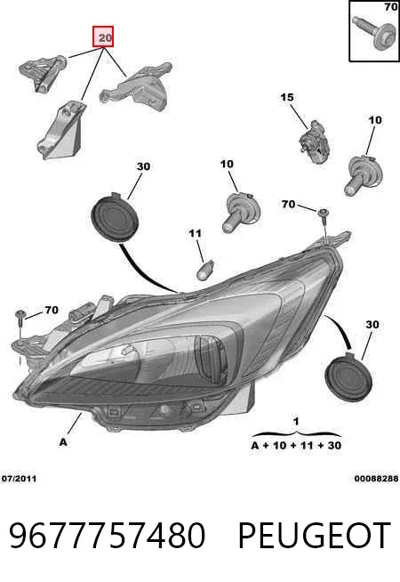 Кронштейн-адаптер кріплення фари передньої, лівою 9677757480 Peugeot/Citroen
