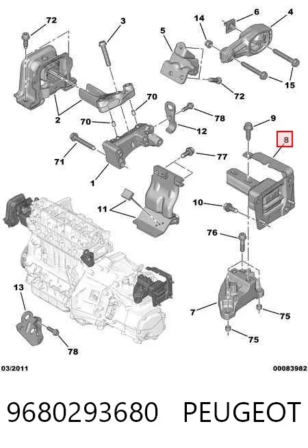 Подушка (опора) двигуна, ліва 9680293680 Peugeot/Citroen