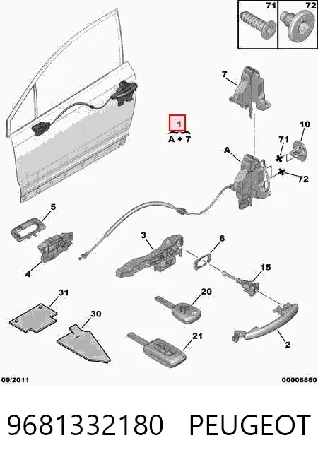 Замок передньої лівої двері 9681332180 Peugeot/Citroen