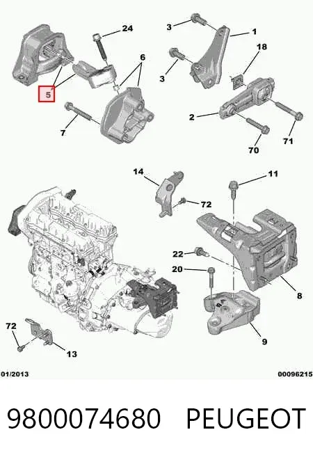 Подушка (опора) двигуна, права 9800074680 Peugeot/Citroen