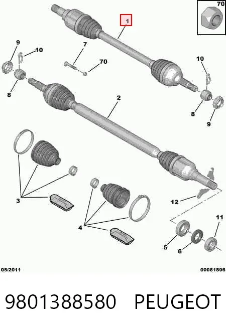 Ліва піввісь 9801388580 Peugeot/Citroen