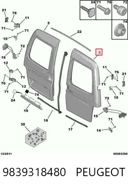 Двері фургона задні, розпашні, ліві 9839318480 Peugeot/Citroen