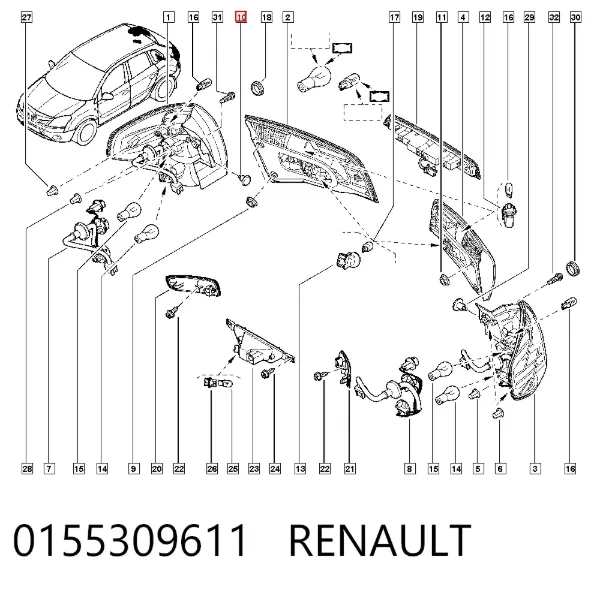 Пістон (кліп) кріплення молдинга лобового скла 0155309611 Renault (RVI)