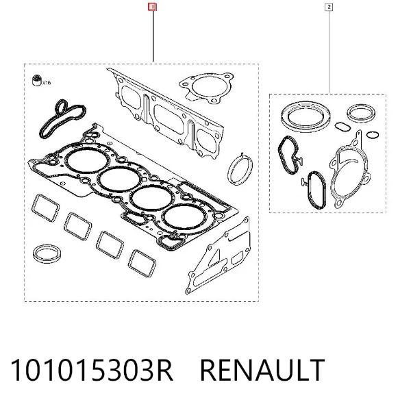 Комплект прокладок двигуна, верхній 101015303R Renault (RVI)