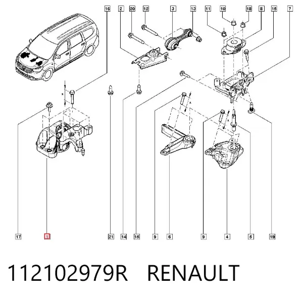Подушка (опора) двигуна, права 112102979R Renault (RVI)