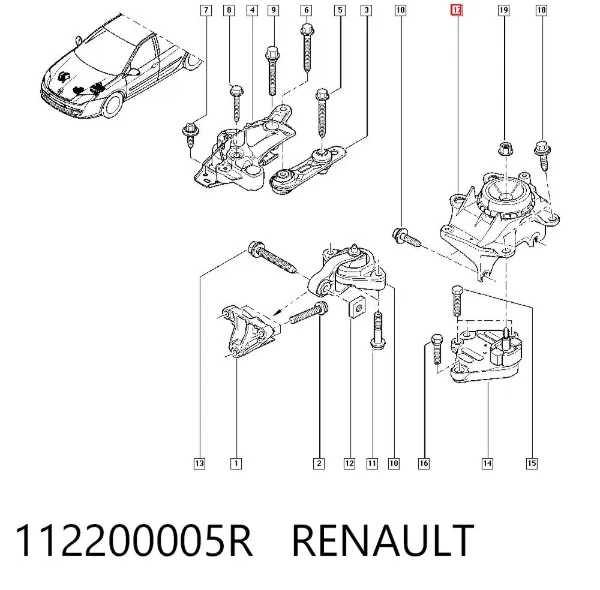 Подушка (опора) двигуна, ліва 112200005R Renault (RVI)