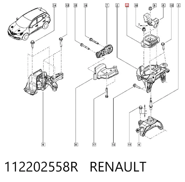 Подушка (опора) двигуна, ліва 112202558R Renault (RVI)