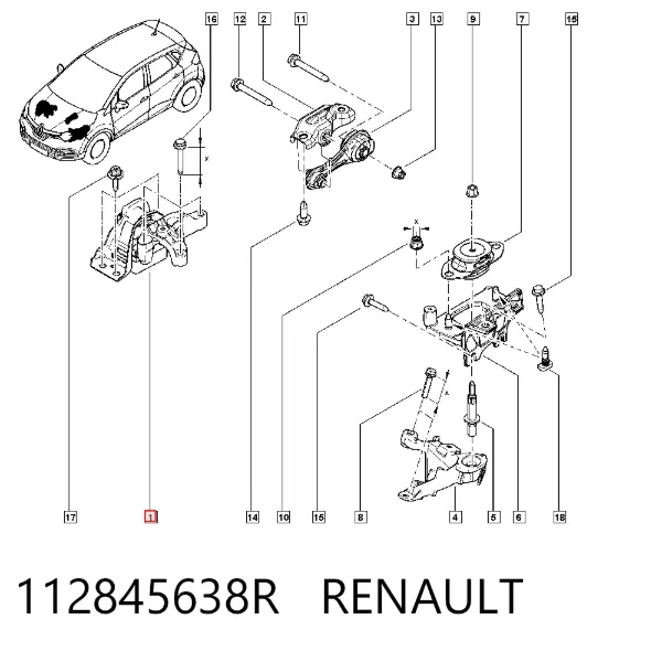 Подушка (опора) двигуна, права 112845638R Renault (RVI)