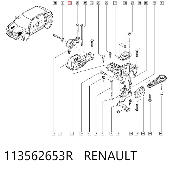 Подушка (опора) двигуна, права верхня 113562653R Renault (RVI)