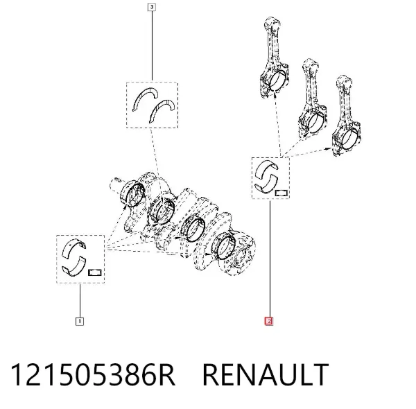Вкладиші колінвала, шатунні, комплект, 1-й ремонт (+0,25) 121505386R Renault (RVI)
