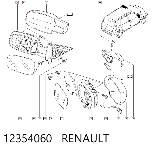 Ліве бокове дзеркало 12354060 Renault (RVI)
